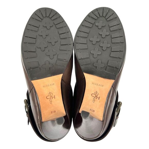 Cole Haan Air Kennedy Buckle Belted Dark Brown Leather Grey Felt Wool Boots 8.5 - Picture 10 of 15